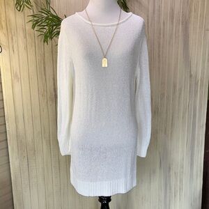Chico’s White Stretch Knit Tunic Sweater, size Small/Med, 3/4 Sleeves EUC